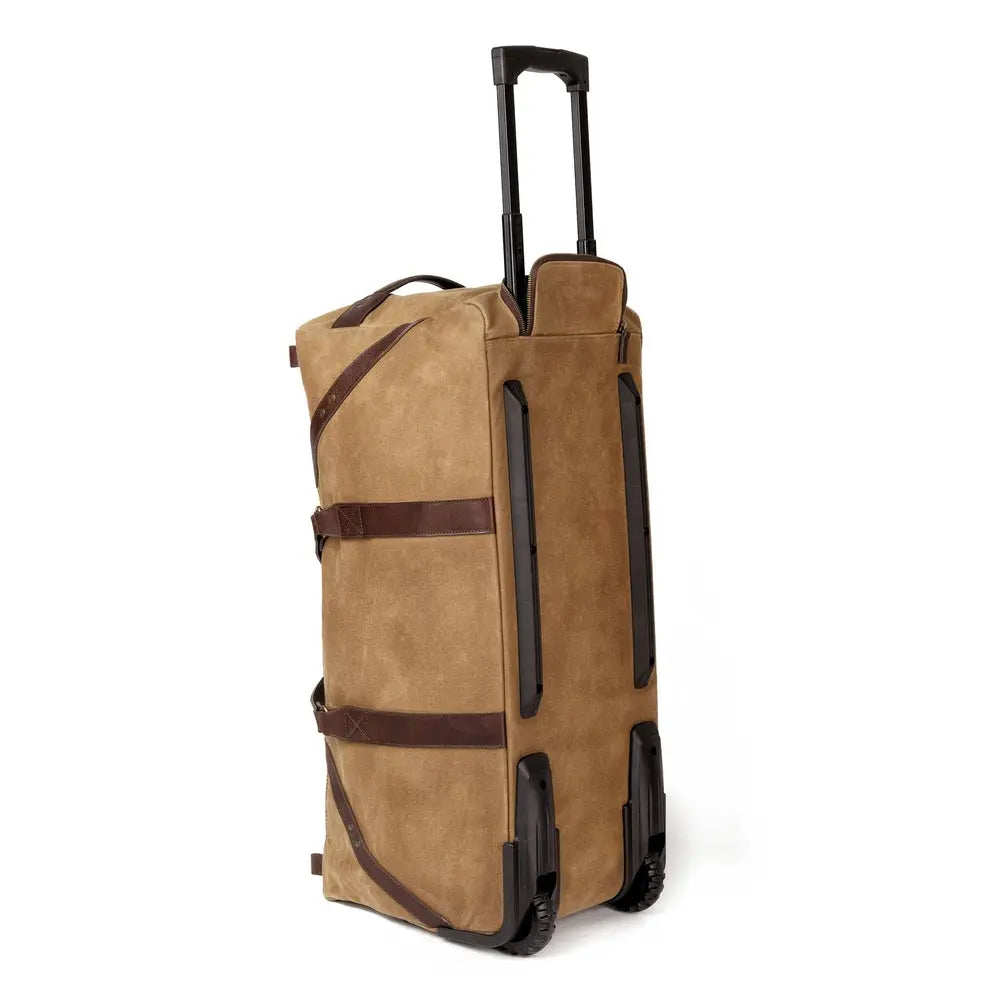 Campaign Waxed Canvas Large Wheeled Duffle Bag by Mission Mercantile Leather Goods, handmade leather goods detail photo 4