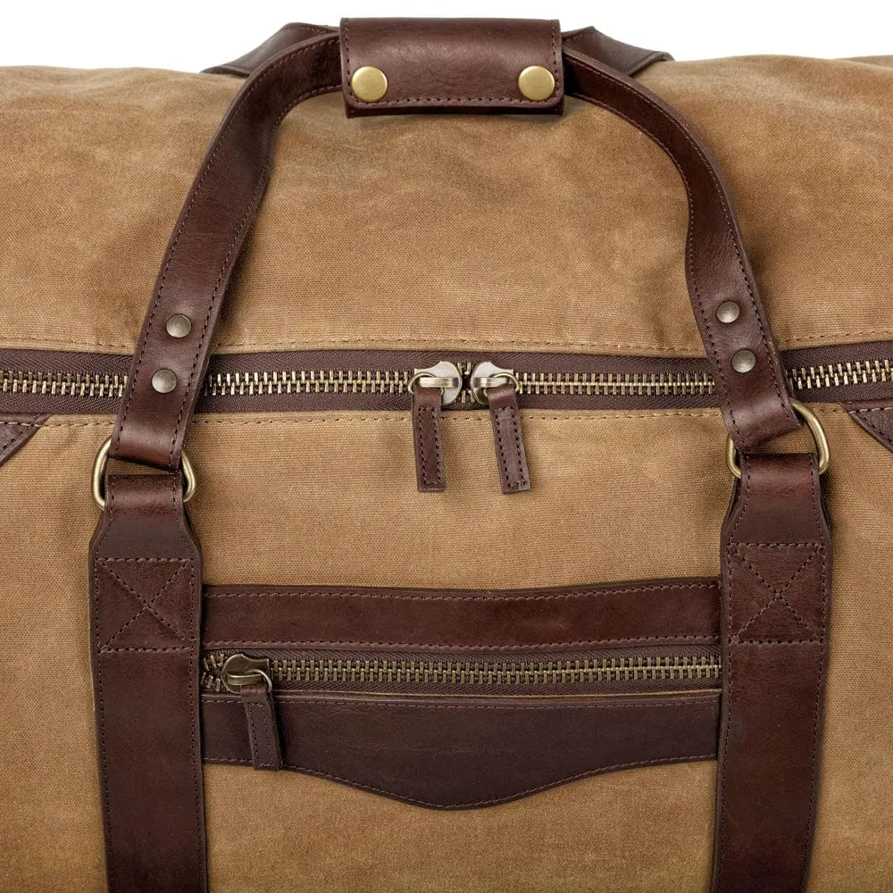 Campaign Waxed Canvas Large Wheeled Duffle Bag by Mission Mercantile Leather Goods, handmade leather goods detail photo 6