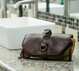 Campaign Waxed Canvas Roll-Up Toiletry Shave Kit by Mission Mercantile Leather Goods, natural skincare detail photo 2