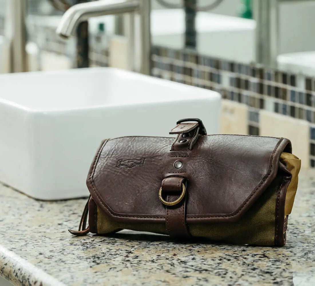 Campaign Waxed Canvas Roll-Up Toiletry Shave Kit by Mission Mercantile Leather Goods, natural skincare detail photo 10