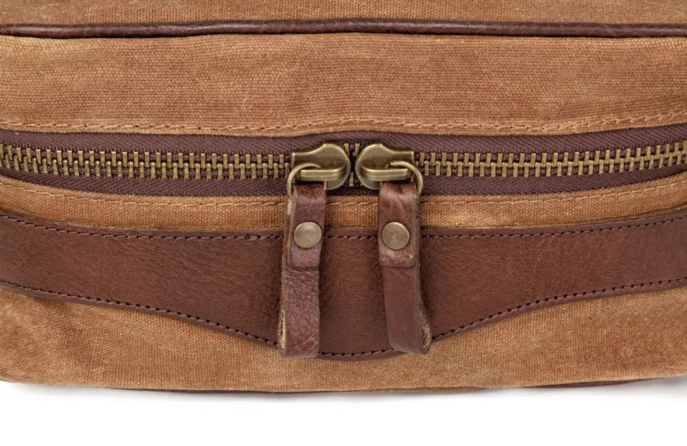 Campaign Waxed Canvas Toiletry Square Shave Kit by Mission Mercantile Leather Goods, natural skincare detail photo 7