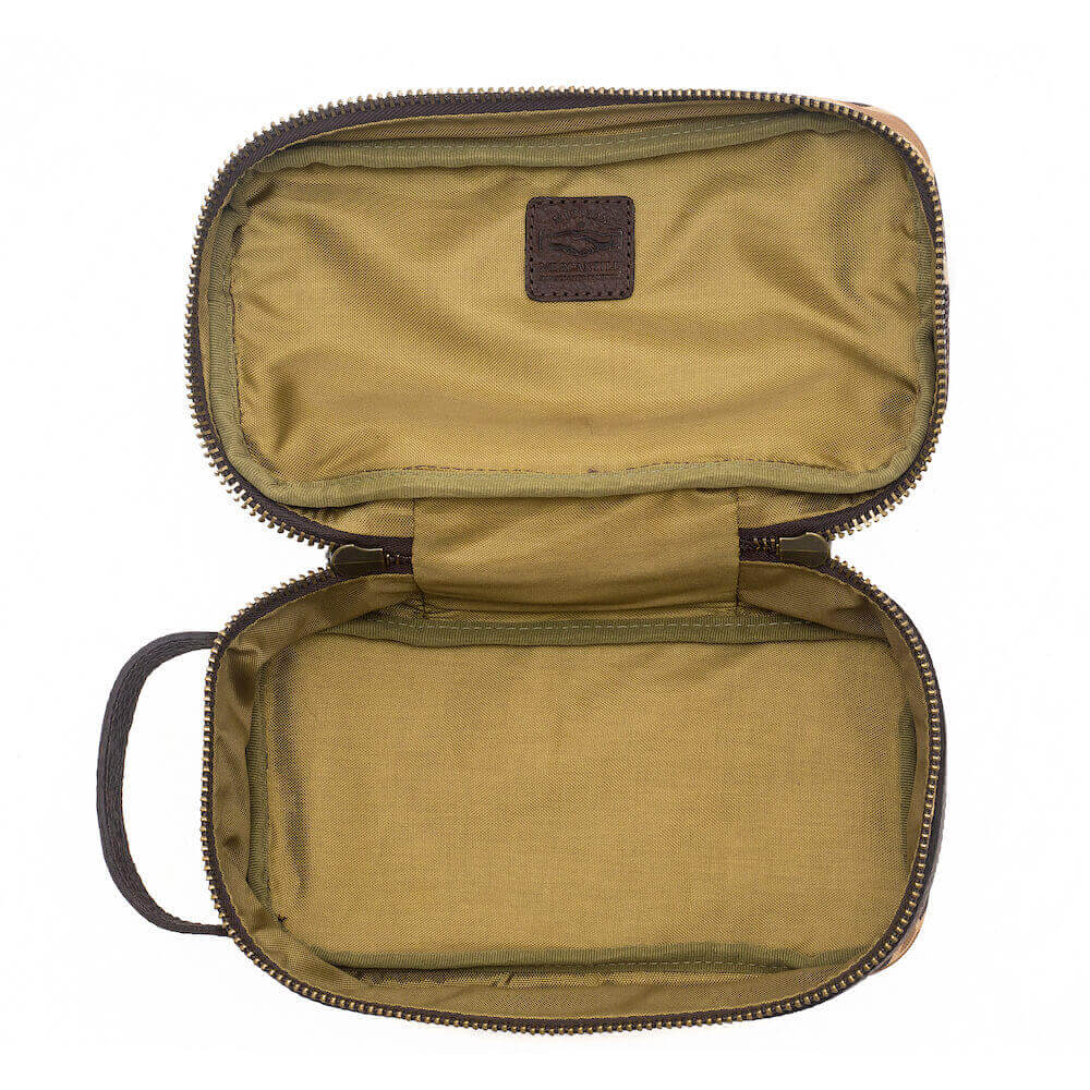Campaign Waxed Canvas Toiletry Square Shave Kit by Mission Mercantile Leather Goods, natural skincare detail photo 17