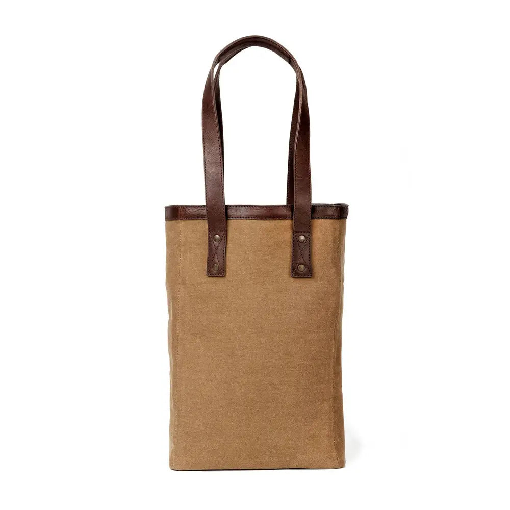 Campaign Waxed Canvas Two Bottle Wine Tote by Mission Mercantile Leather Goods, handmade leather goods detail photo 4