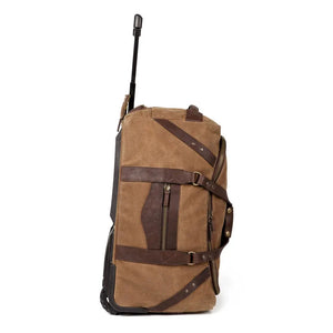 Campaign Waxed Canvas Wheeled Carry-On Duffle Bag by Mission Mercantile Leather Goods, handmade leather goods detail photo 3