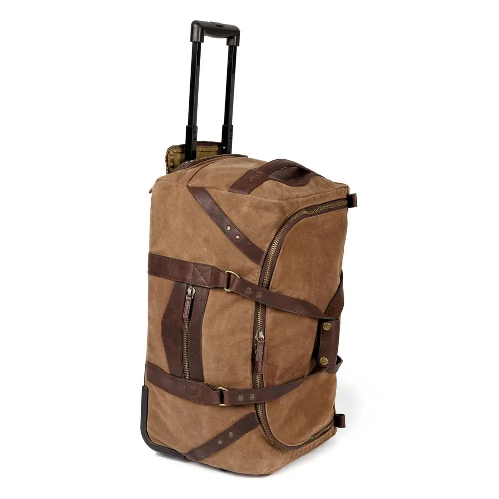 Campaign Waxed Canvas Wheeled Carry-On Duffle Bag by Mission Mercantile Leather Goods, handmade leather goods detail photo 4
