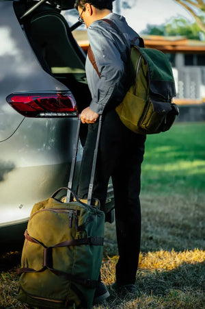 Campaign Waxed Canvas Wheeled Carry-On Duffle Bag by Mission Mercantile Leather Goods, handmade leather goods detail photo 8