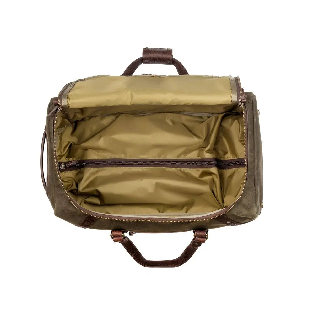 Campaign Waxed Canvas Wheeled Carry-On Duffle Bag by Mission Mercantile Leather Goods, handmade leather goods detail photo 14