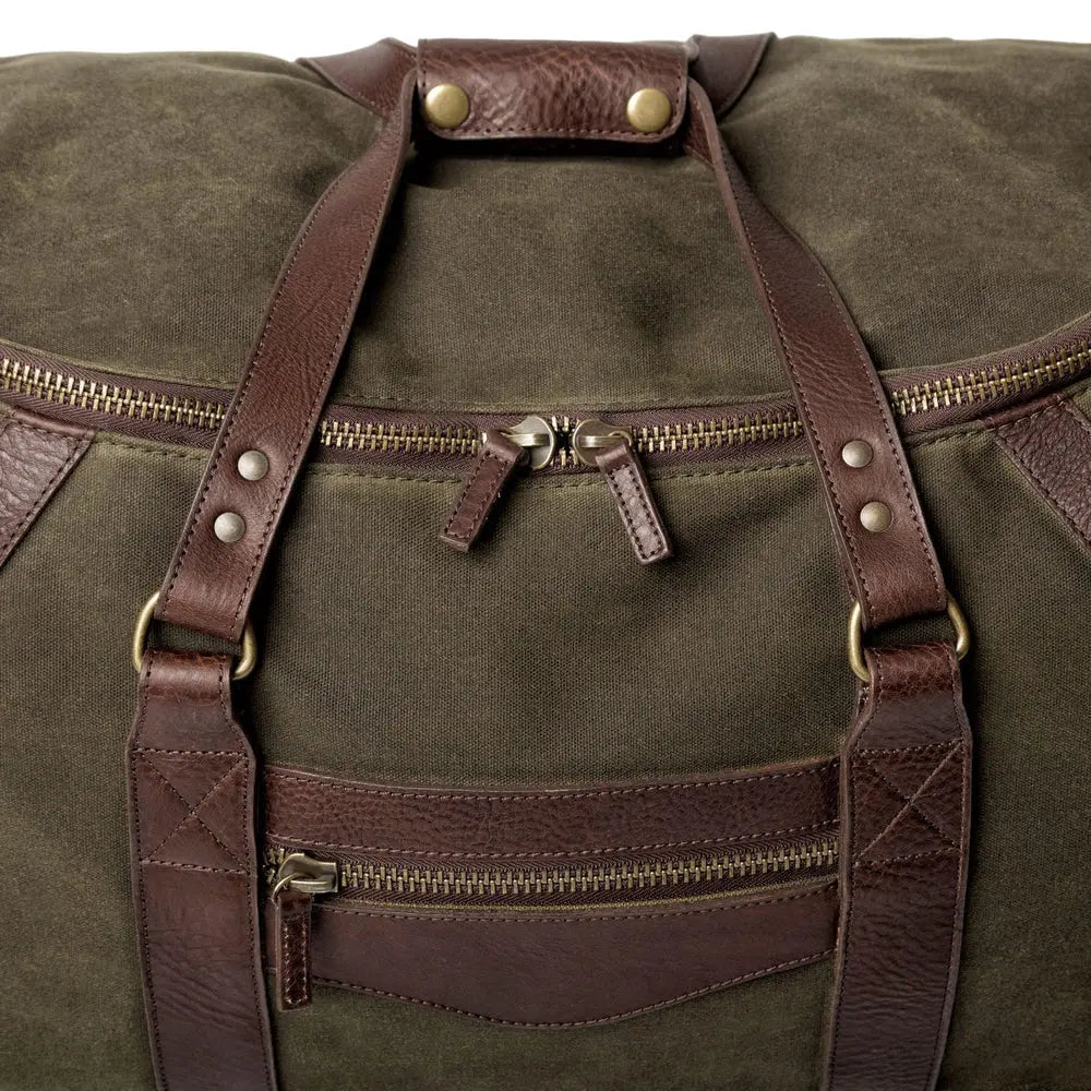 Campaign Waxed Canvas Wheeled Carry-On Duffle Bag by Mission Mercantile Leather Goods, handmade leather goods detail photo 15