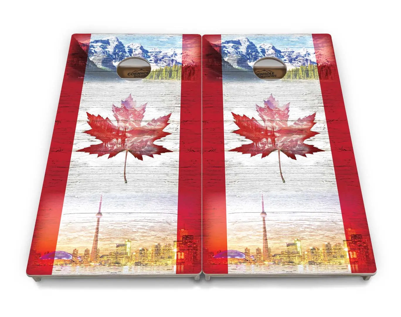 Canada Mountain Scene Cornhole Boards - Professional Tournament Series by Cornhole Solutions, custom cornhole board detail photo 2