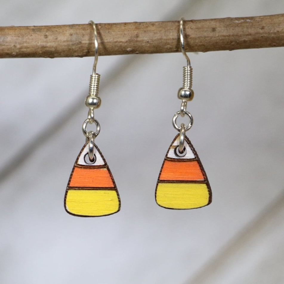 Candy Corn Wooden Earrings | Halloween Sweet Treat Jewelry by Cate's Concepts, LLC, Southern food gift main product photo