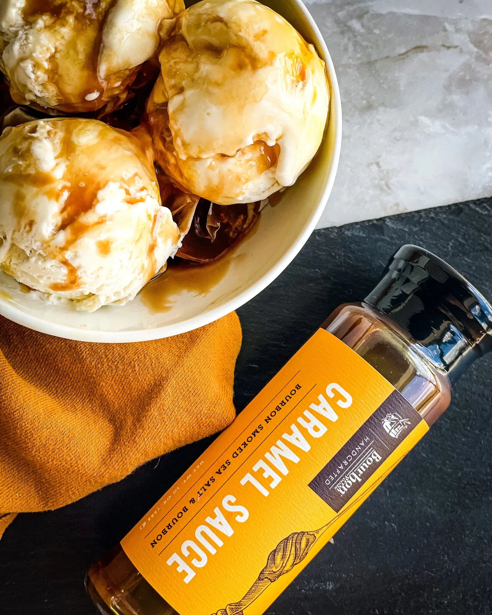Caramel Sauce – Bourbon Smoked Sea Salt & Bourbon by Bourbon Barrel Foods, Southern food gift detail photo 2