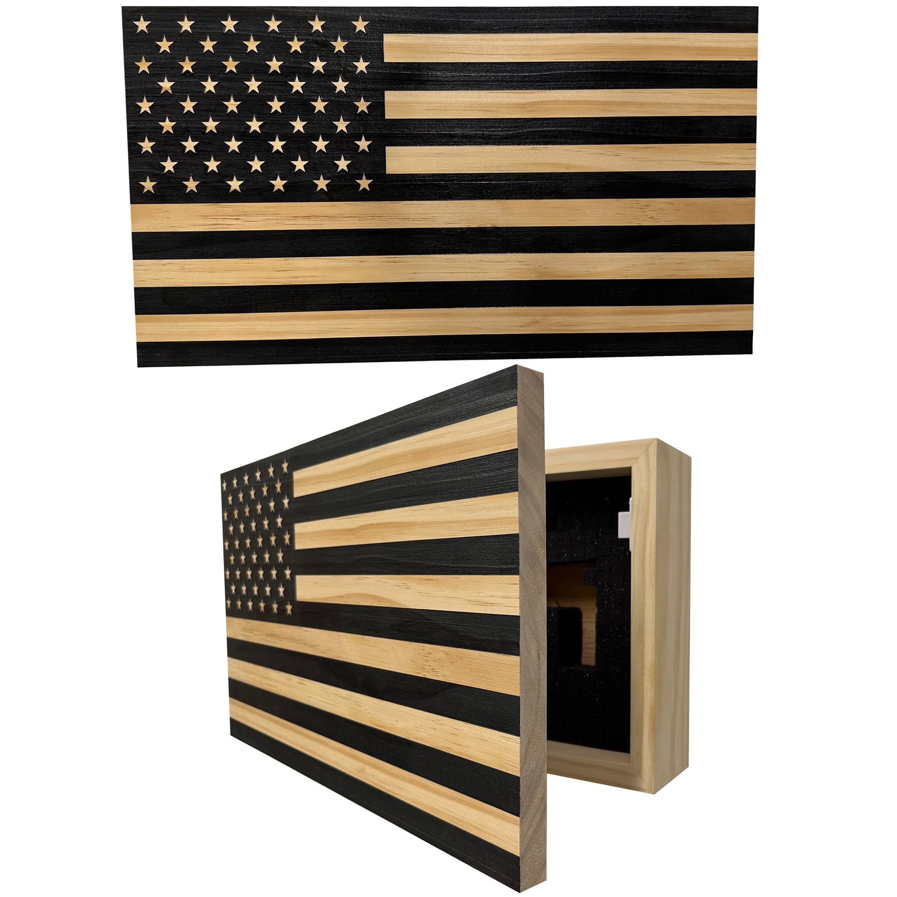 American Flag Decorative & Secure Wall-Mounted Gun Cabinet (Carbon Gray) by Bellewood Designs, Southern home decor main product photo