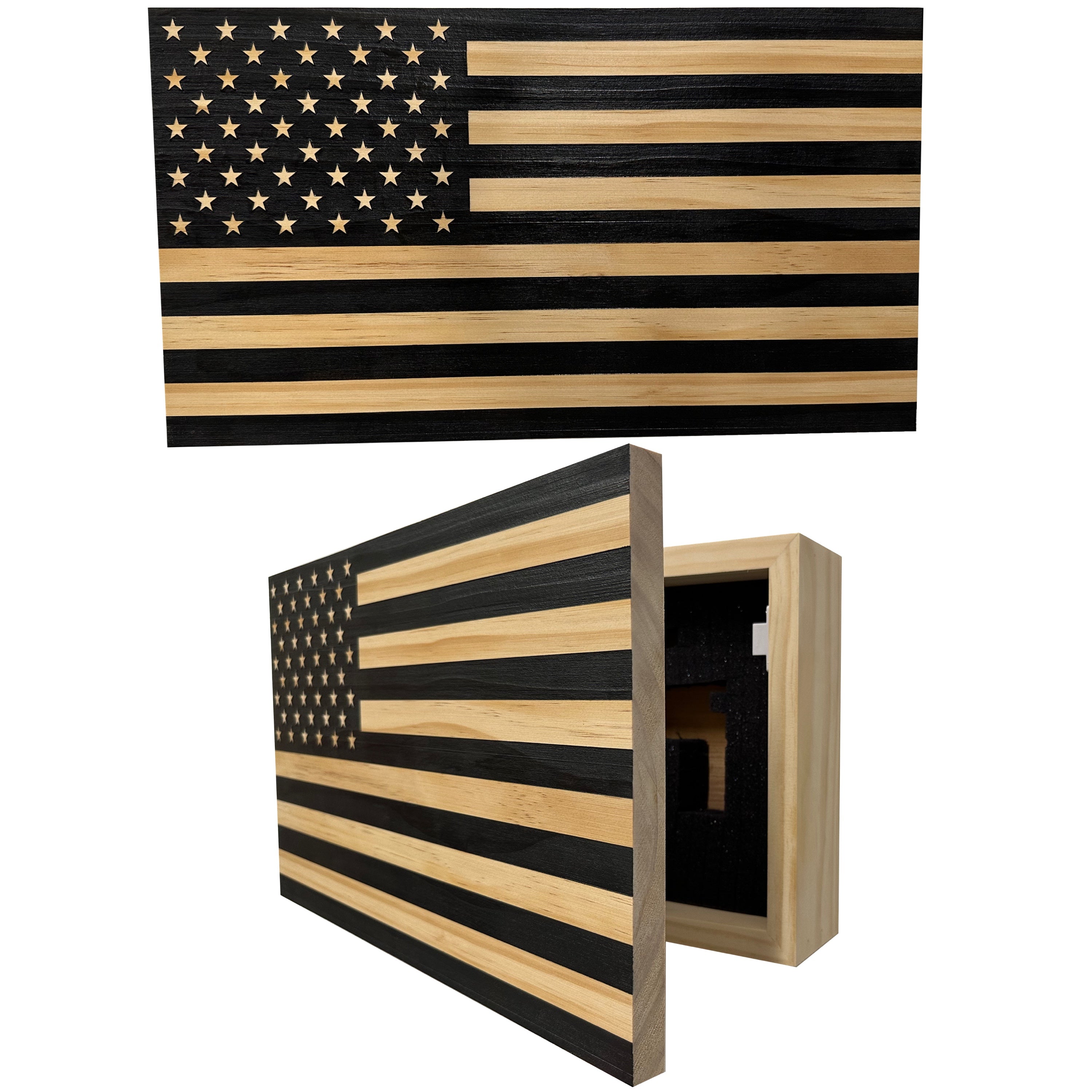 American Flag Decorative & Secure Wall-Mounted Gun Cabinet (Carbon Gray) by Bellewood Designs, Southern home decor main product photo