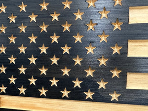 Carved American Flag Decorative Wall-Mounted Secure Gun Cabinet by Bellewood Designs, Southern home decor detail photo 11