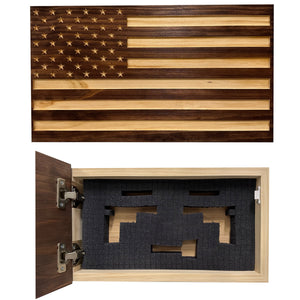 Carved American Flag Decorative Wall-Mounted Secure Gun Cabinet by Bellewood Designs, Southern home decor detail photo 4