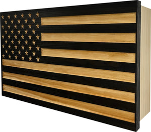 Carved American Flag Decorative Wall-Mounted Secure Gun Cabinet by Bellewood Designs, Southern home decor detail photo 10