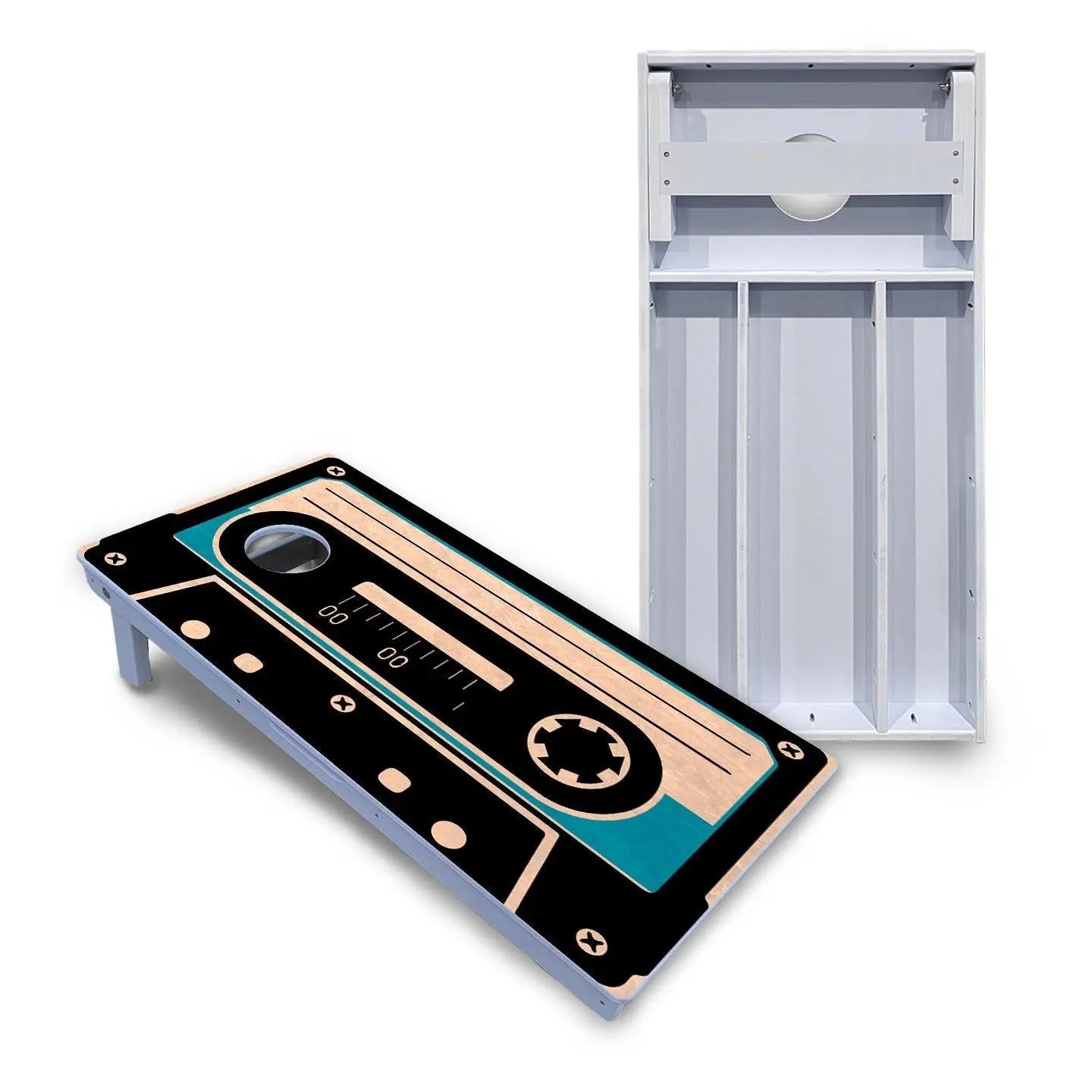 Cassette Tape Cornhole Boards - All Weather Series by Cornhole Solutions, custom cornhole board main product photo