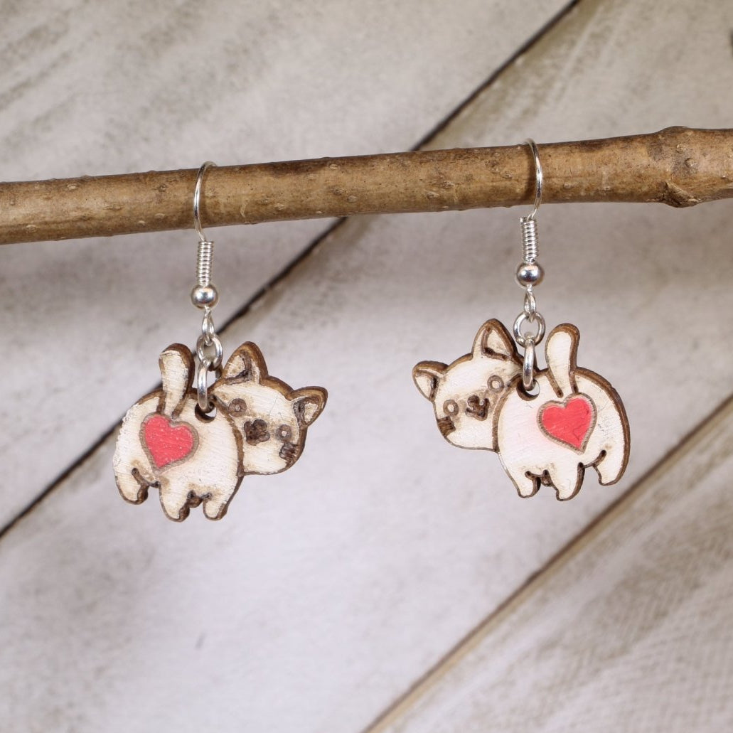Cat Butt Heart Wooden Earrings | Funny Cat Lover Jewelry by Cate's Concepts, LLC