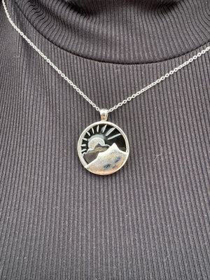 Celestial Crest Necklace | Mountain Sun Nature Jewelry Gift by Mushroom Lady Co, handmade jewelry main product photo