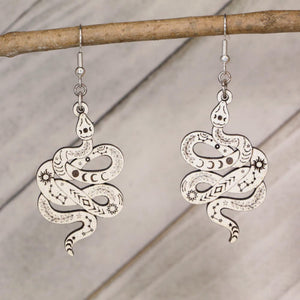Celestial Snake Wooden Dangle Earrings | Mystical Boho Jewelry detail view by Cate's Concepts, LLC