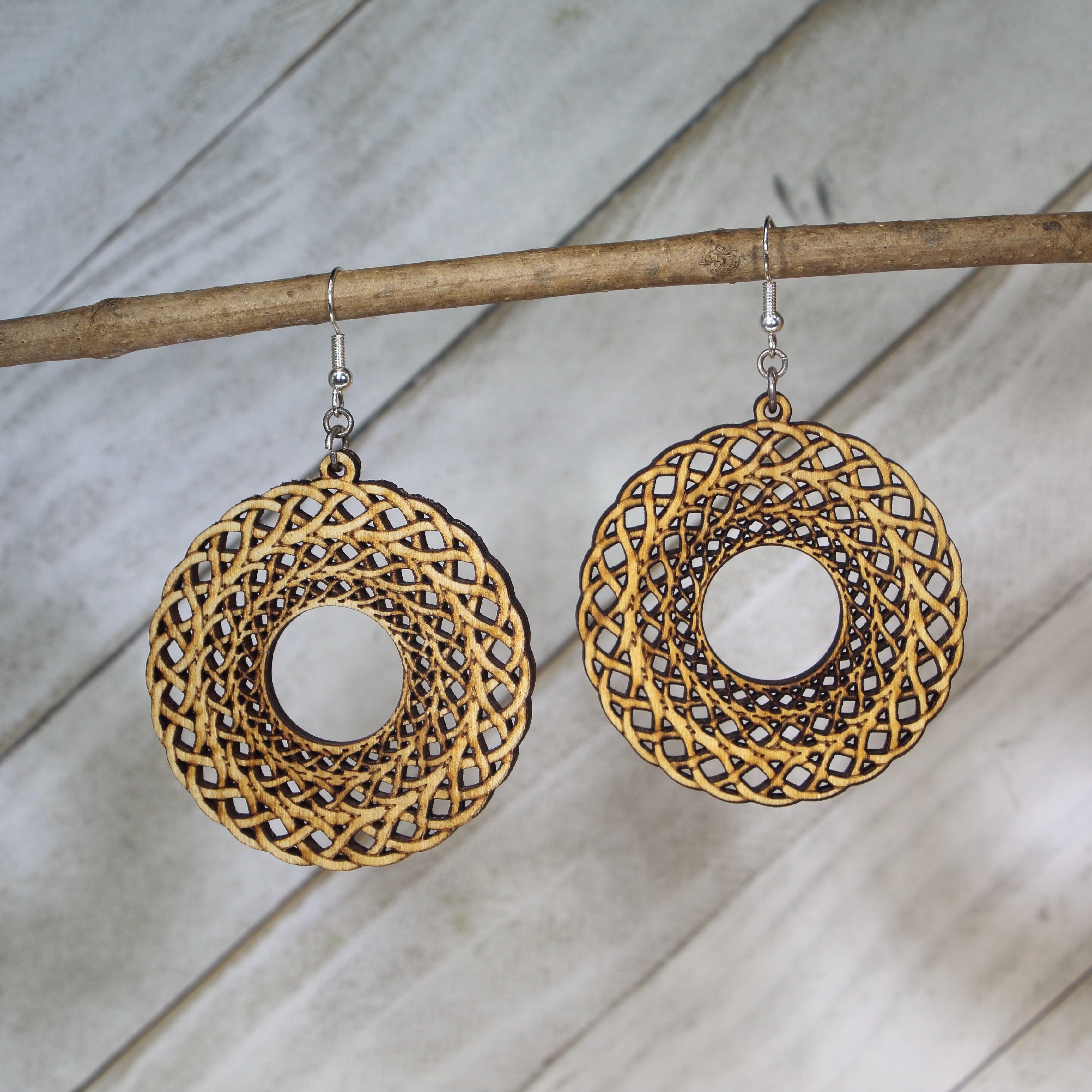Celtic Knot Circle Wooden Dangle Earrings | Irish Jewelry by Cate's Concepts, LLC