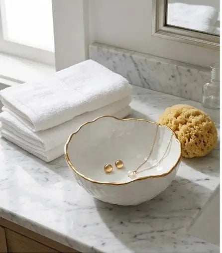 Ceramic Bowl - Gold Rim by Believe Candle, Southern home decor detail photo 3