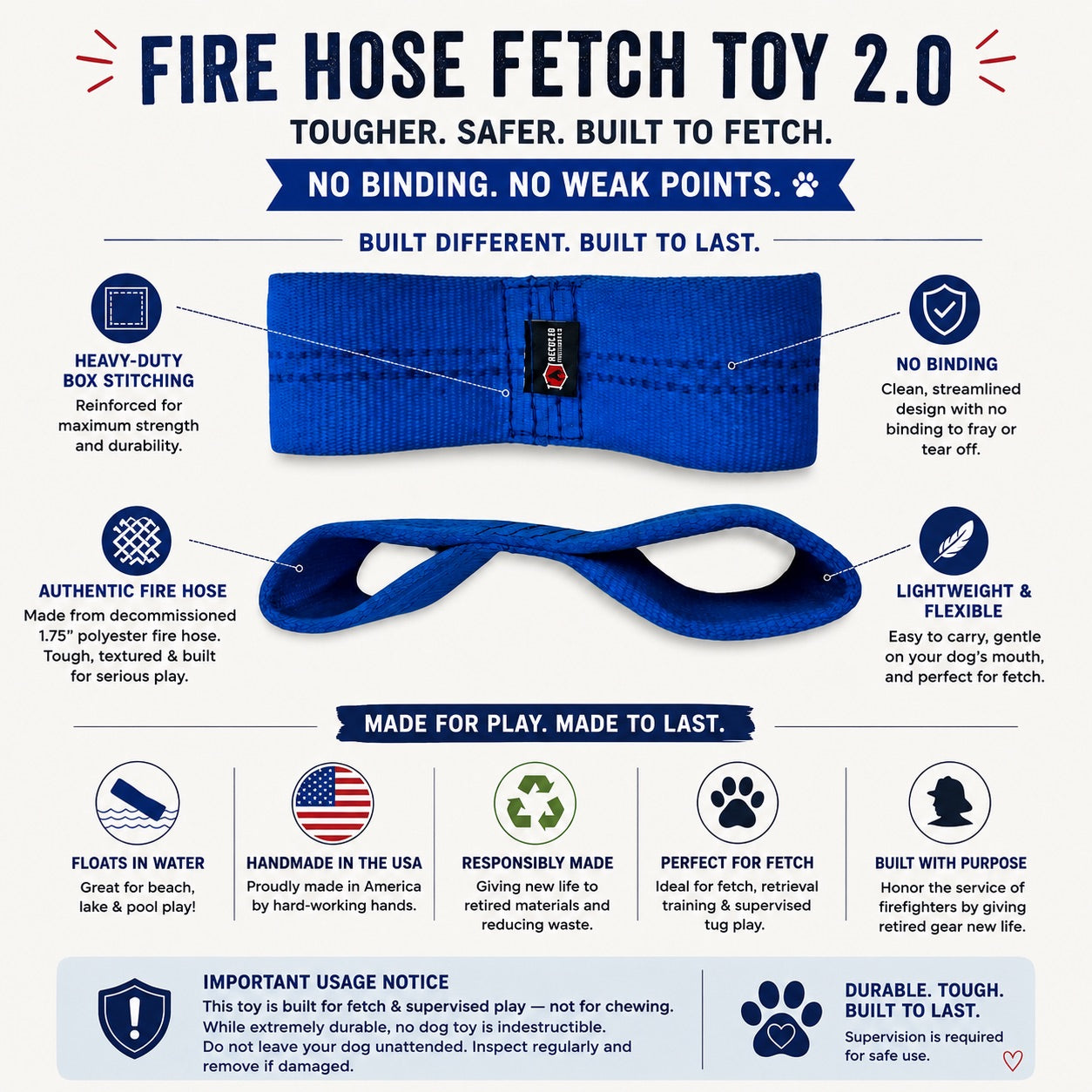 Recycled Fire Hose Dog Fetch Toy v2.0 detail view by Recycled Firefighter