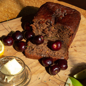 Cherry Double Chocolate Cake - Vegan detail view by Two and a Half Irishmen - Traditional Irish Baking
