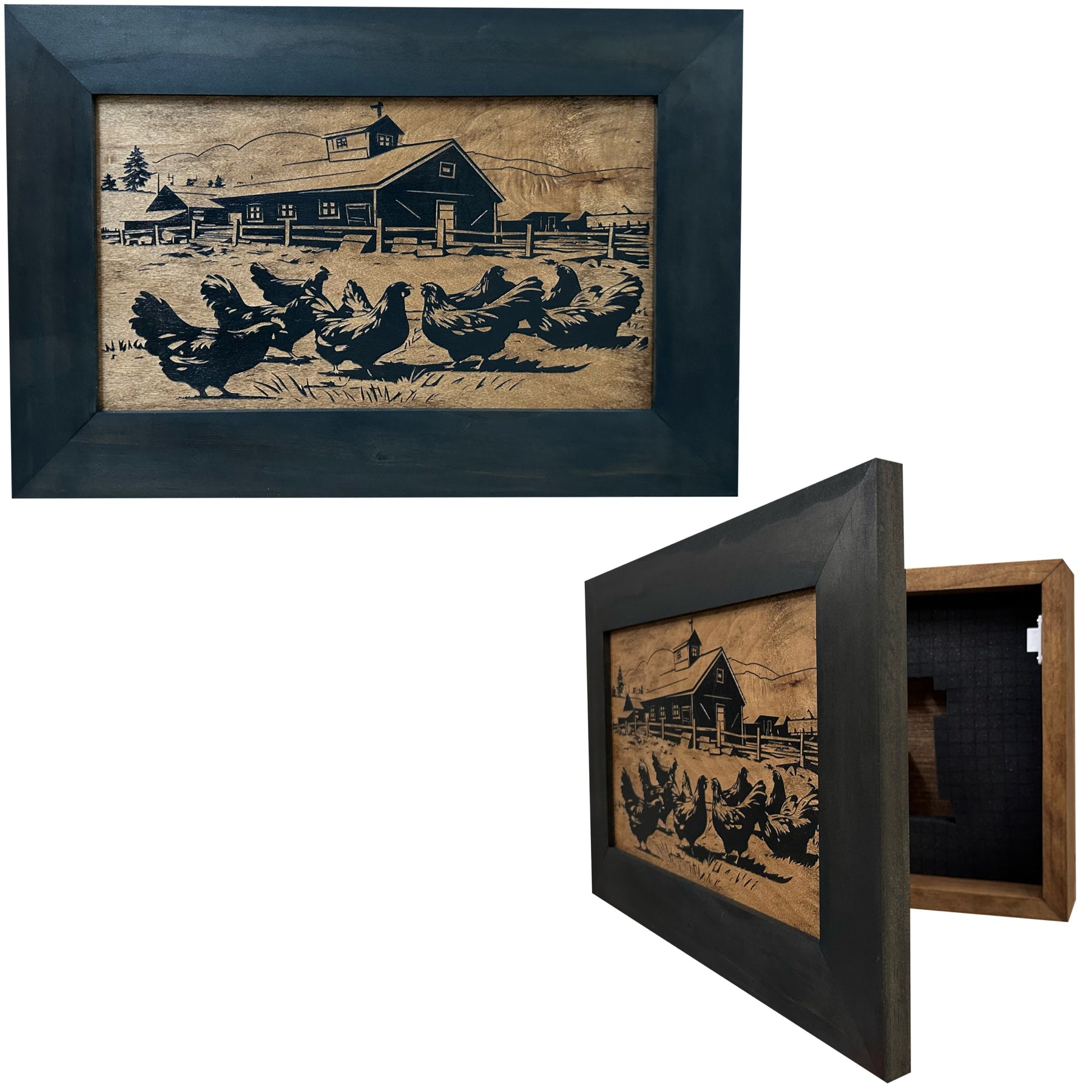Chicken Farm Hidden Gun Safe - Handcrafted Gun Concealment Decor - Hidden Gun Shelf with Magnetic Lock for Quick Access - Hidden Wall Safe for Secure by Bellewood Designs