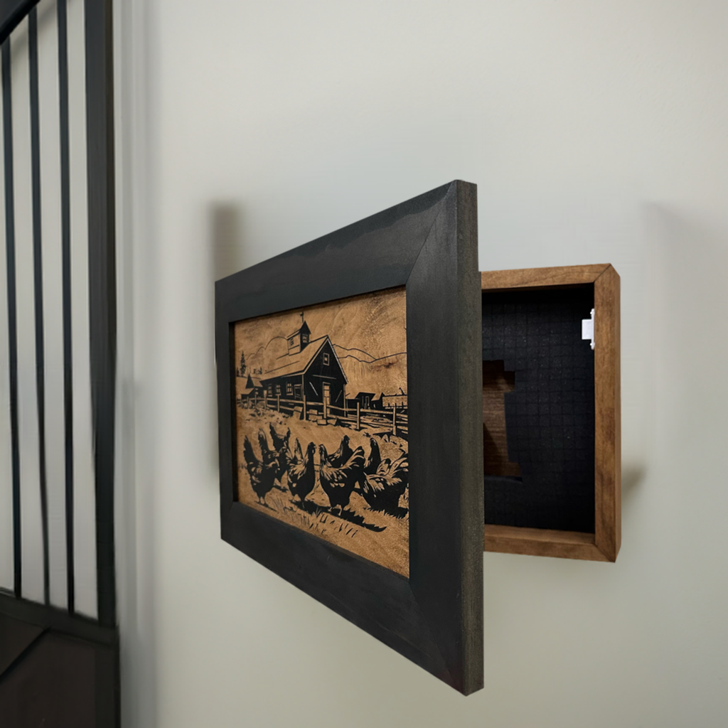 Chicken Farm Hidden Gun Safe - Handcrafted Gun Concealment Decor - Hidden Gun Shelf with Magnetic Lock for Quick Access - Hidden Wall Safe for Secure by Bellewood Designs