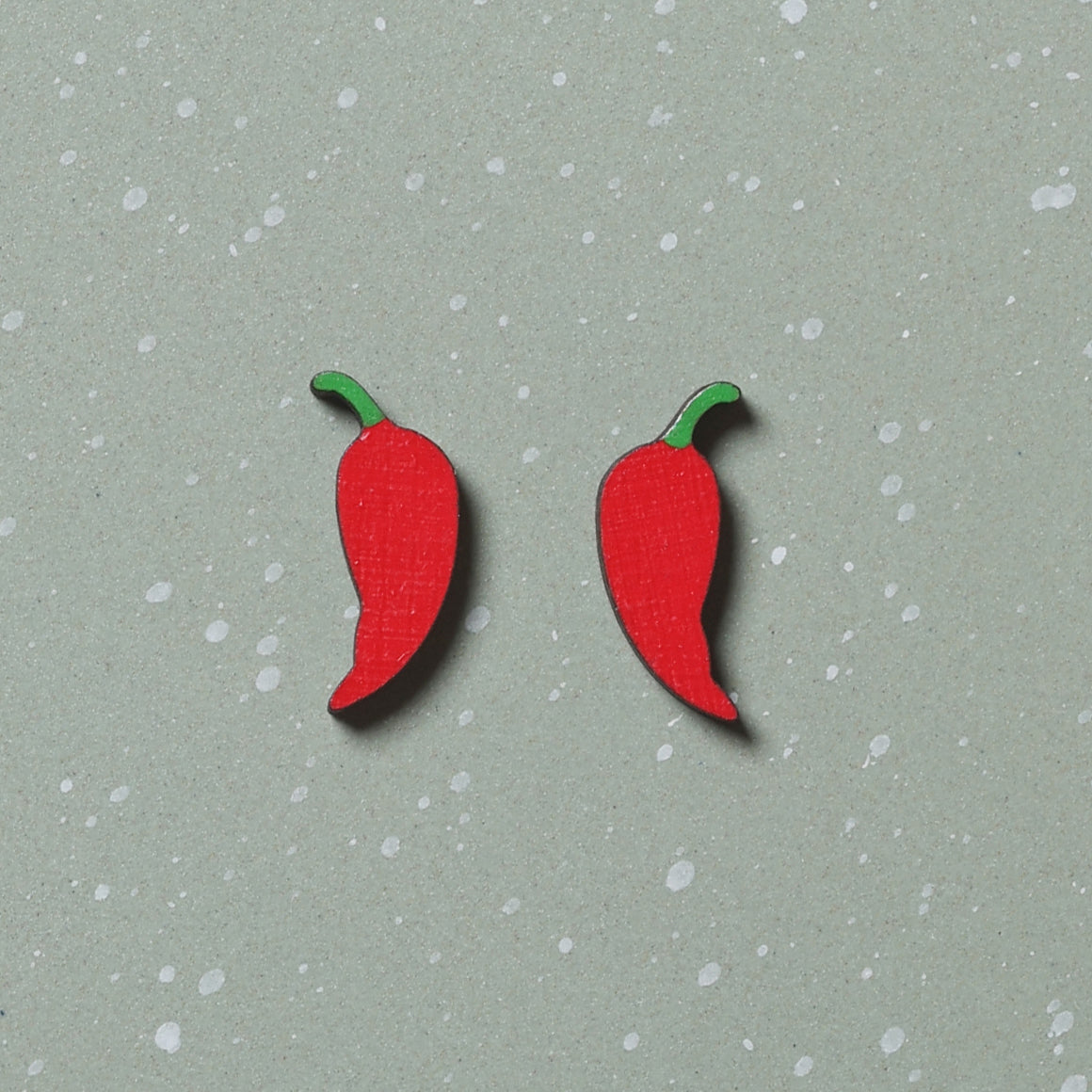 Chili Pepper Stud Earrings hand painted on lightweight wood by LE CHIC MIAMI