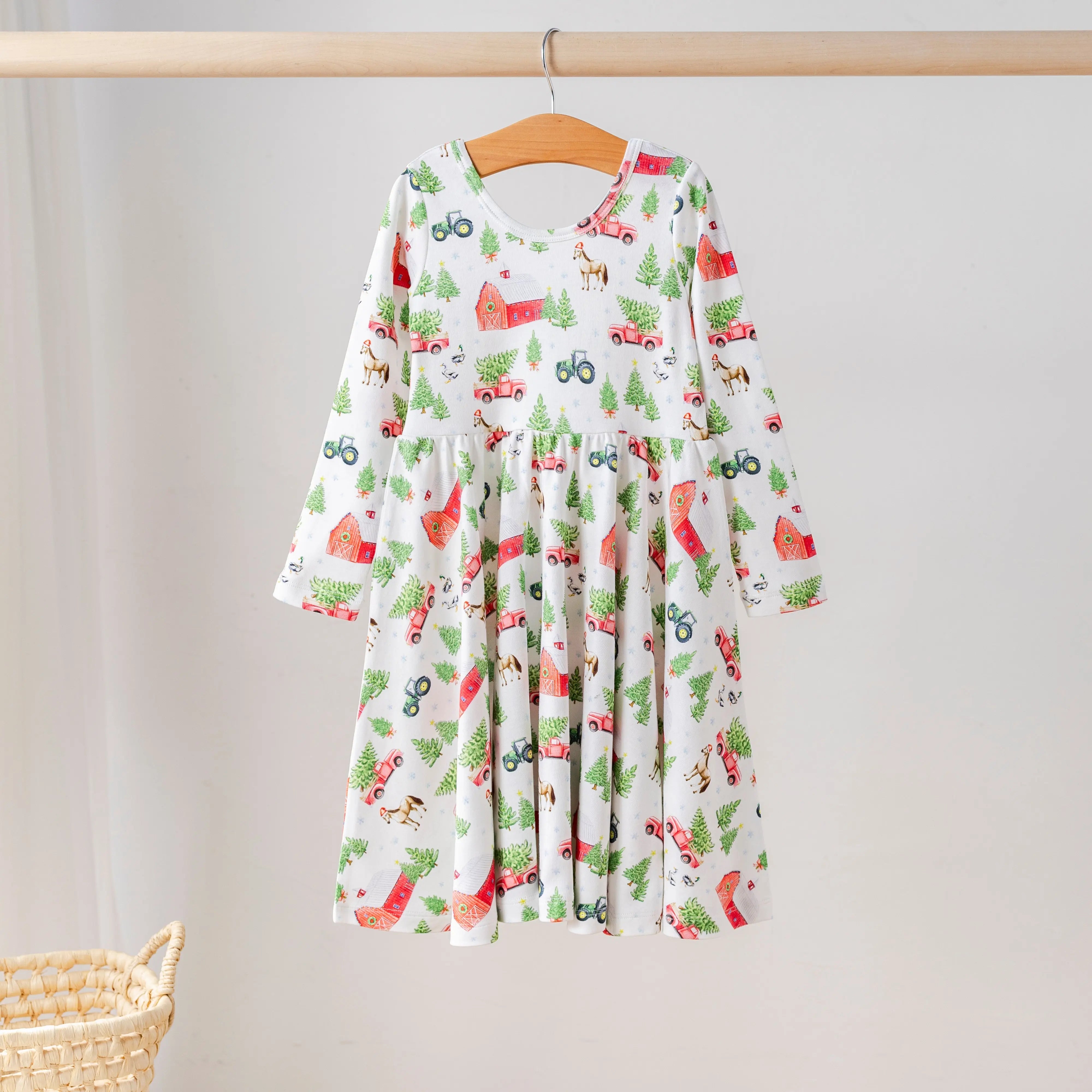 Christmas Tree Farm Organic Cotton Dress for Kids by Nola Tawk, Southern lifestyle apparel main product photo