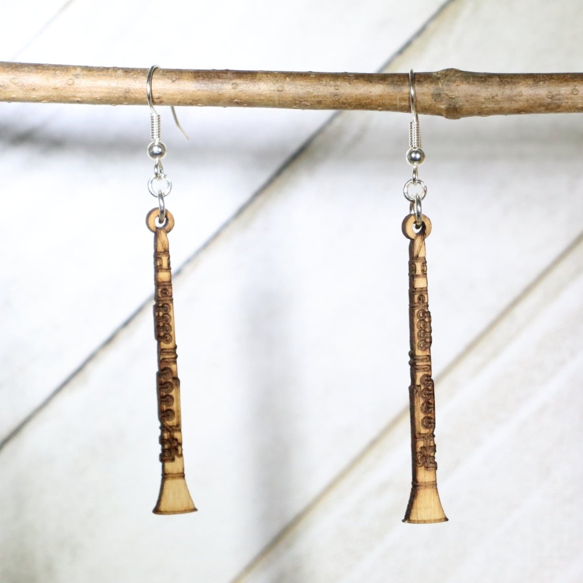 Clarinet Wooden Earrings | Band Musician Jewelry by Cate's Concepts, LLC, handmade jewelry main product photo