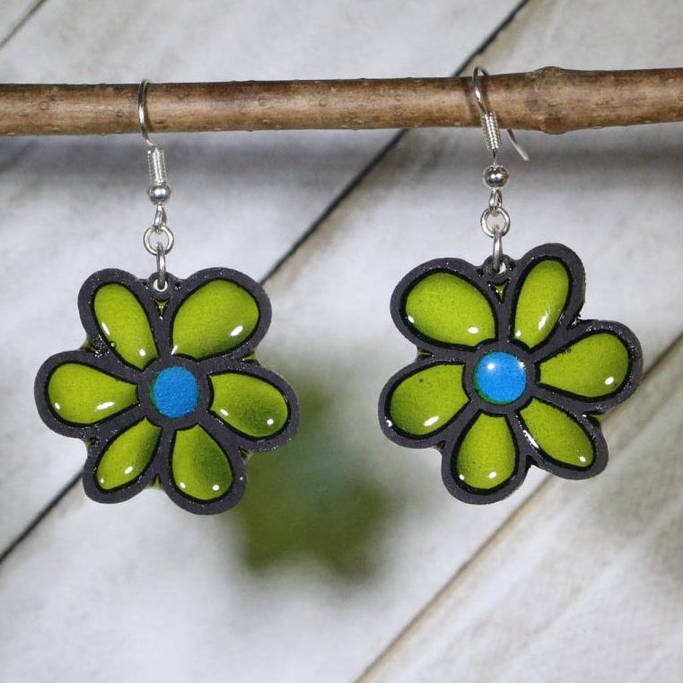 Classic Flower Wood & Resin Dangle Earrings | Floral Jewelry by Cate's Concepts, LLC, handmade jewelry main product photo