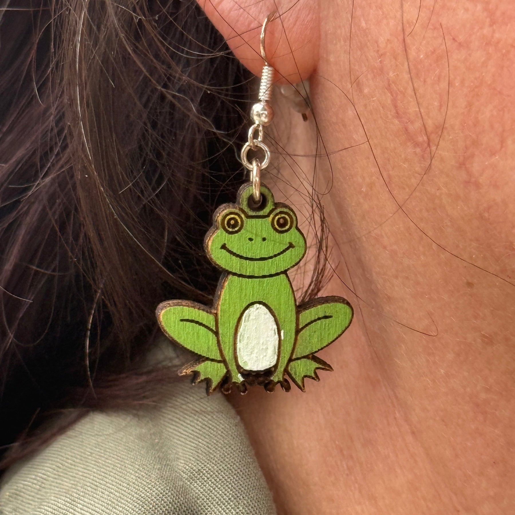 Sitting Frog Wooden Dangle Earrings | Cute Frog Jewelry