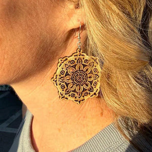 Mandala Wooden Dangle Earrings | Boho Spiritual Jewelry