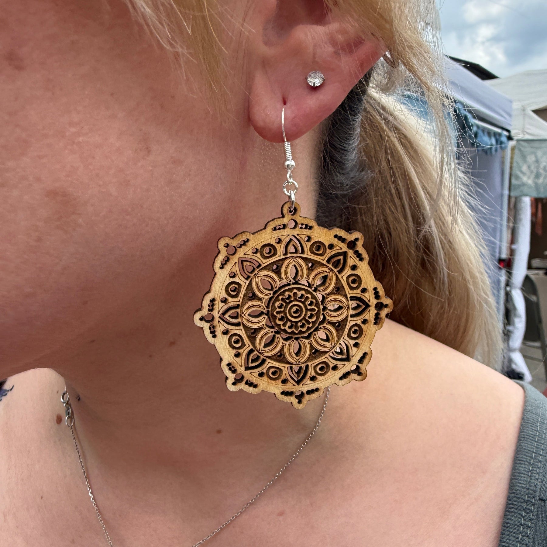 Mandala Wooden Dangle Earrings | Boho Spiritual Jewelry
