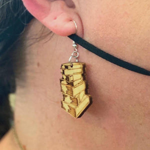Stack of Books Wooden Dangle Earrings | Book Lover Jewelry