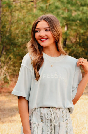 Coffee & Jesus Mock Tee by Southern Bliss Company, Southern food gift detail photo 4