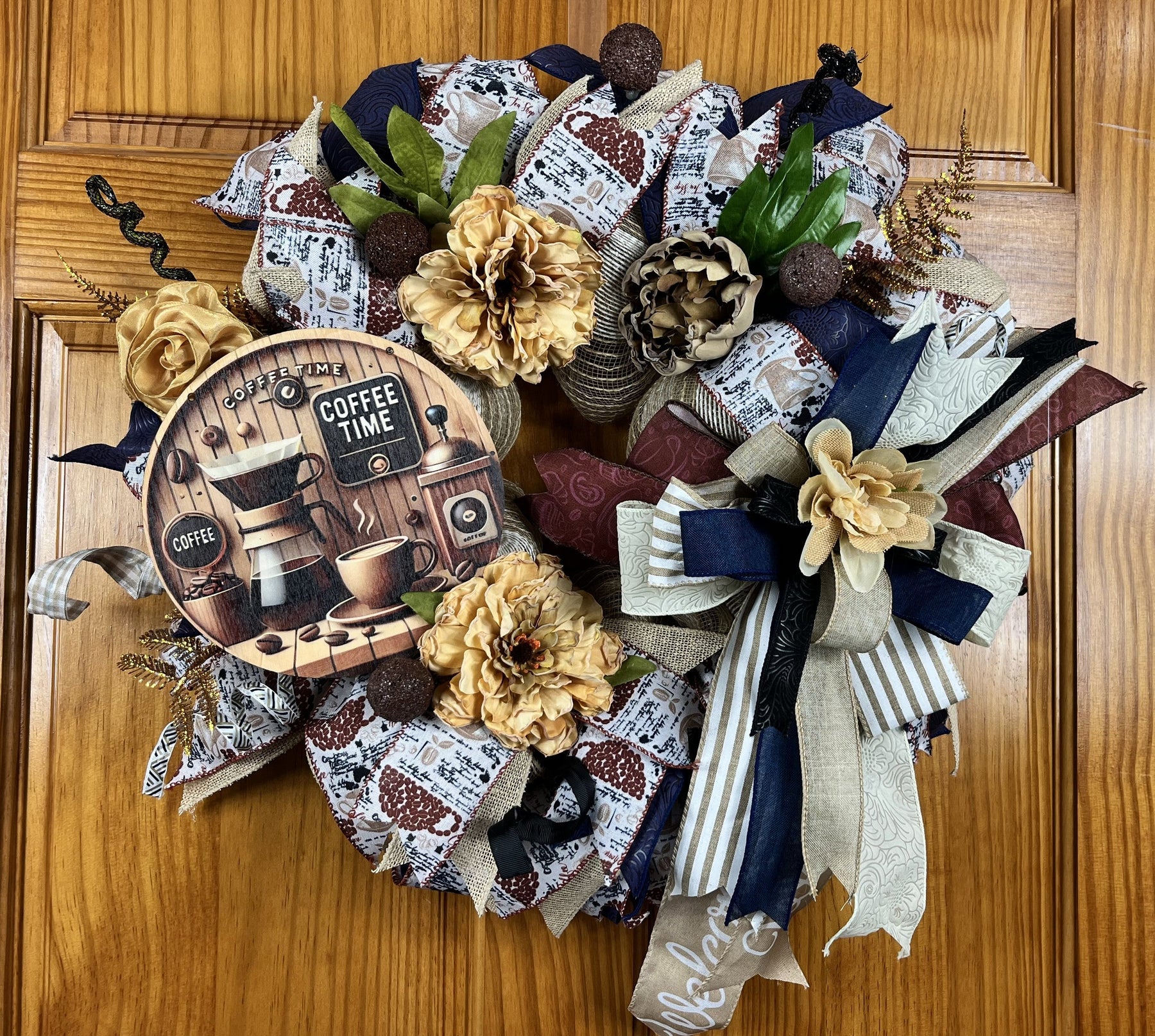 Coffee Lover's Wreath | Handmade Coffee Time Front Door Wreath | Farmhouse Kitchen Decor | Coffee Bar Wreath | Rustic Coffee