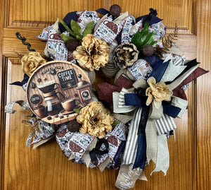 Coffee Lover's Wreath | Handmade Coffee Time Front Door Wreath | Farmhouse Kitchen Decor | Coffee Bar Wreath | Rustic Coffee