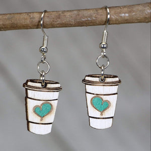 Coffee Cup Wooden Earrings | Coffee Lover Jewelry detail view by Cate's Concepts, LLC