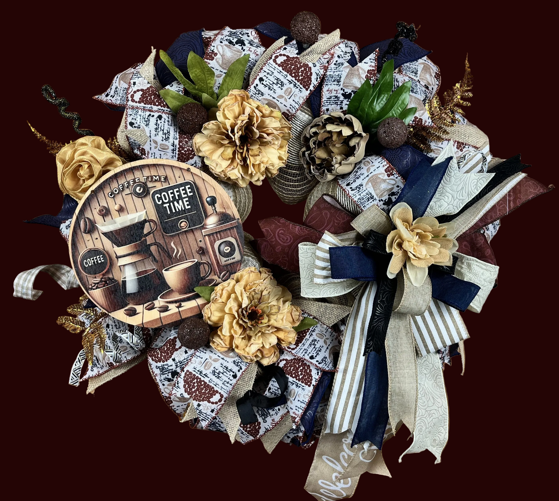 Coffee Lover's Wreath | Handmade Coffee Time Front Door Wreath | Farmhouse Kitchen Decor | Coffee Bar Wreath | Rustic Coffee