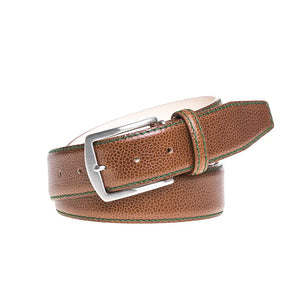 Cognac French Pebble Grain Belt by Roger Ximenez: Bespoke Belts and Leather Accessories, handmade leather goods detail photo 4