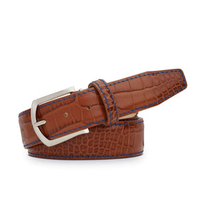 Cognac Mock Croc Leather Belt by Roger Ximenez: Bespoke Belts and Leather Accessories, handmade leather goods main product photo