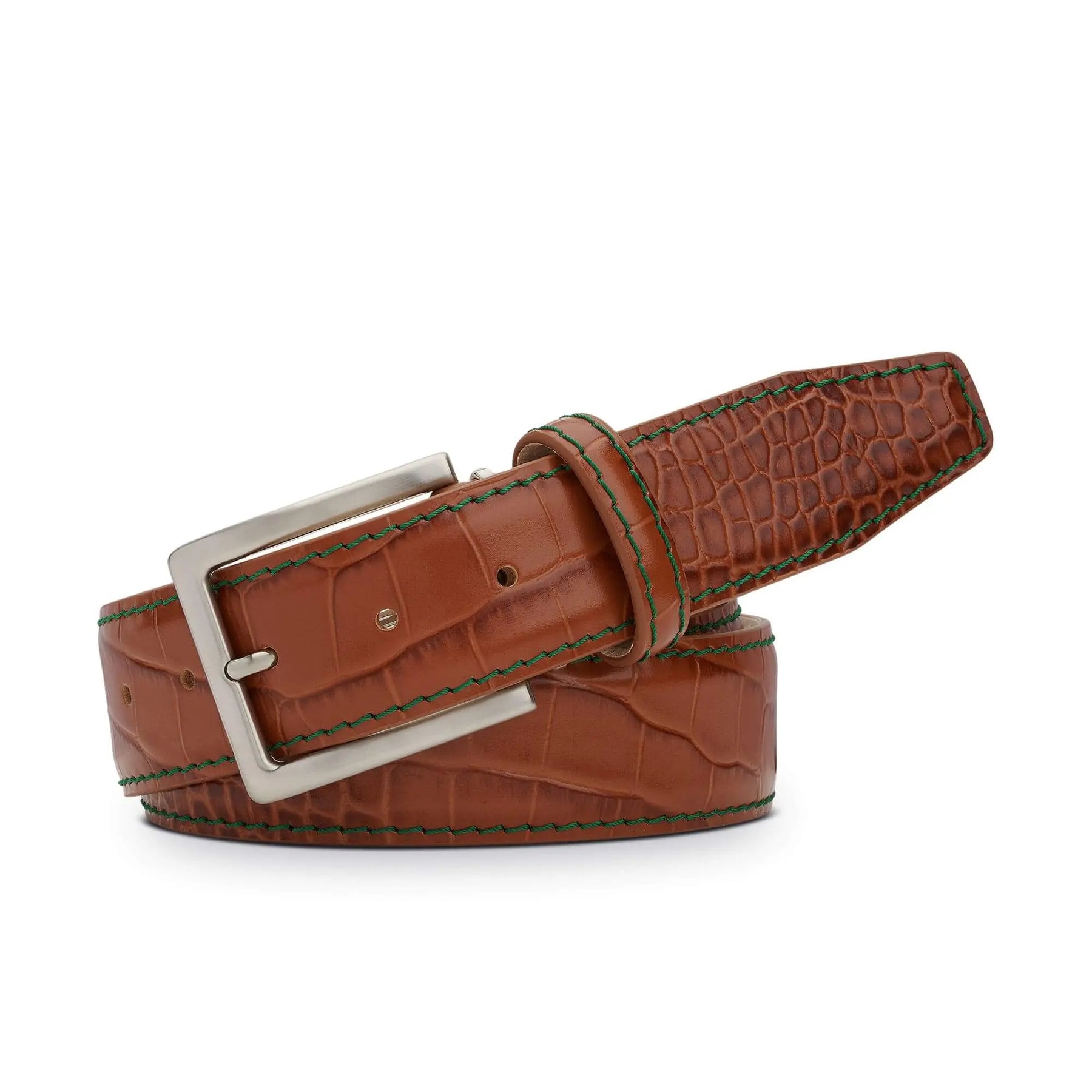 Cognac Mock Croc Leather Belt by Roger Ximenez: Bespoke Belts and Leather Accessories, handmade leather goods detail photo 4