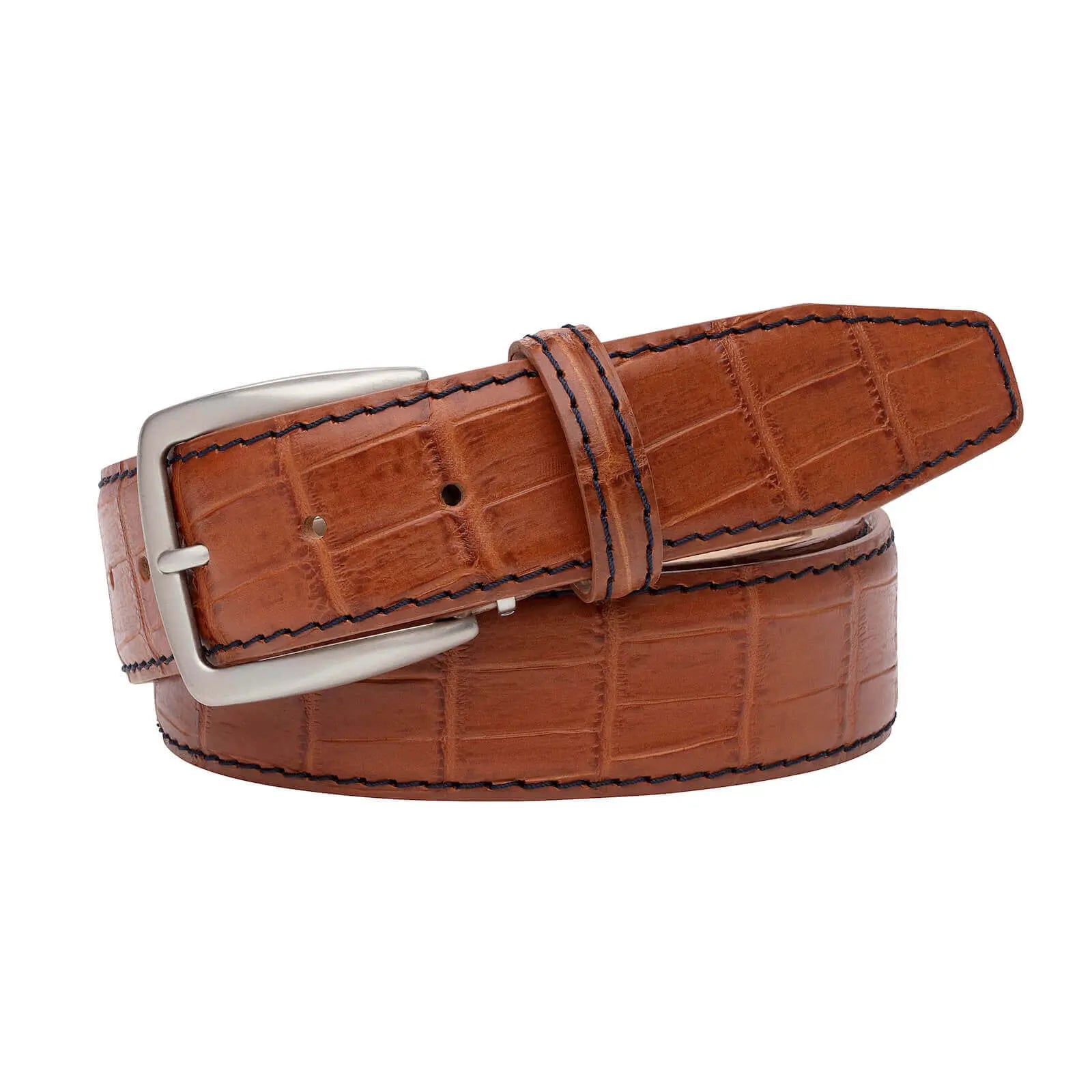 Cognac Mock Gator Leather Belt by Roger Ximenez: Bespoke Belts and Leather Accessories, handmade leather goods detail photo 3