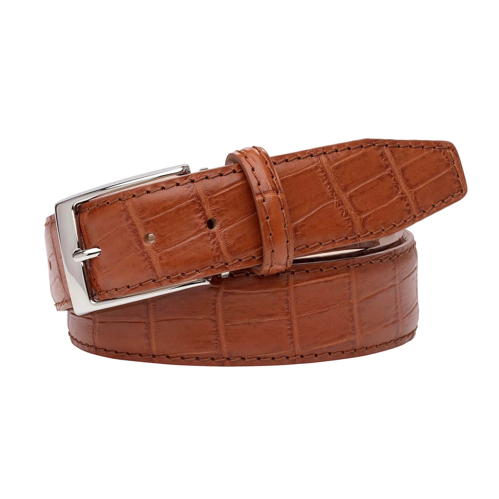 Cognac Mock Gator Leather Belt by Roger Ximenez: Bespoke Belts and Leather Accessories, handmade leather goods detail photo 4