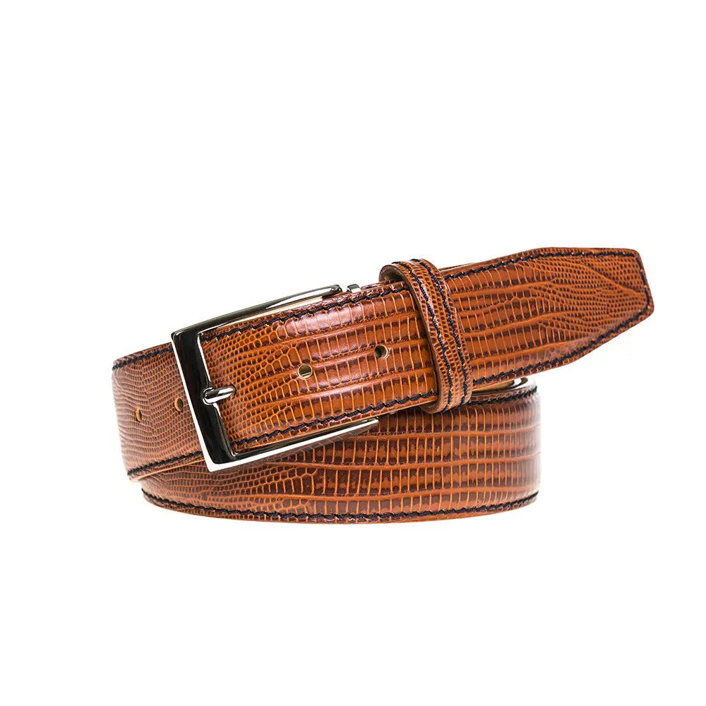Cognac Mock Lizard Belt by Roger Ximenez: Bespoke Belts and Leather Accessories, handmade leather goods detail photo 3