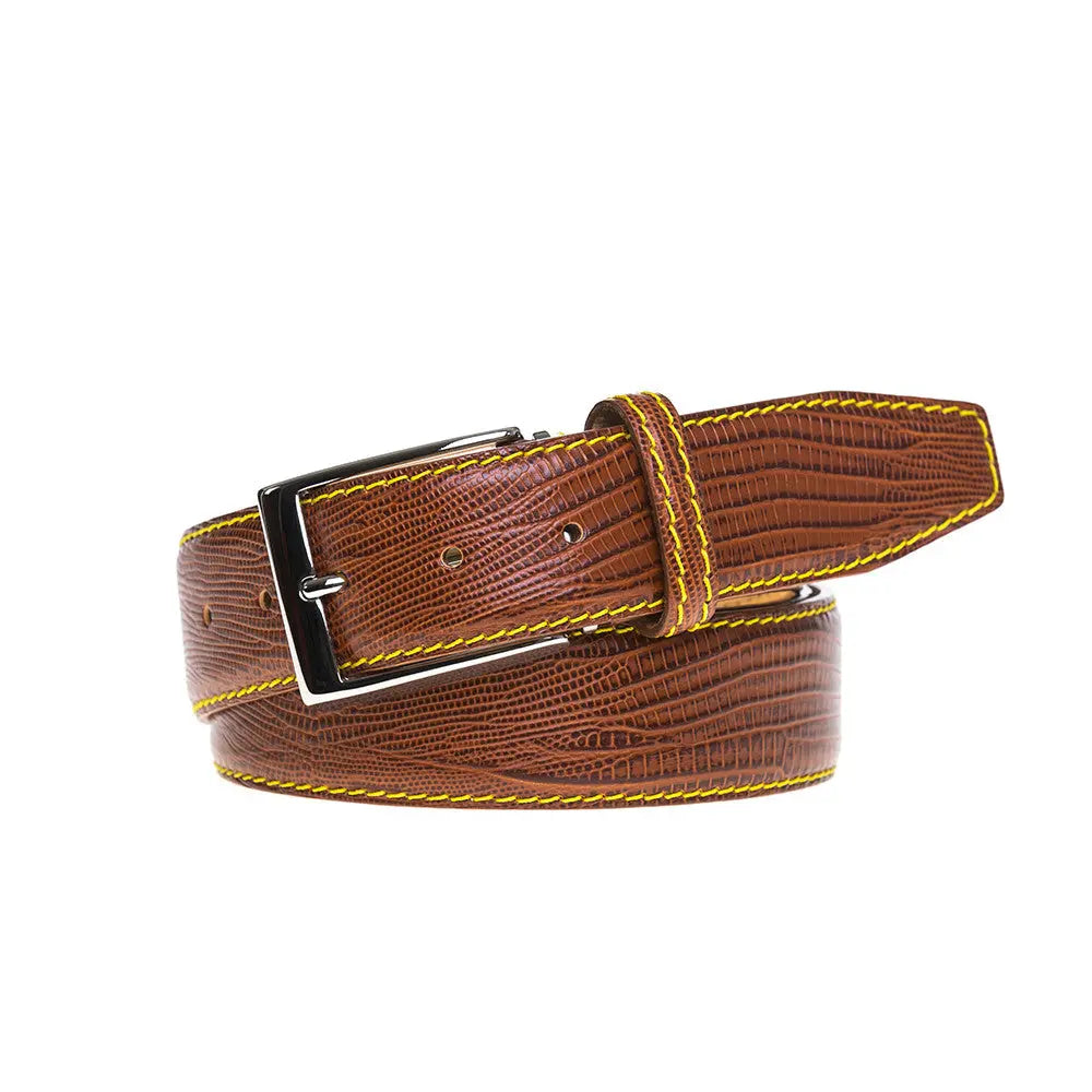 Cognac Mock Lizard Belt by Roger Ximenez: Bespoke Belts and Leather Accessories, handmade leather goods detail photo 4